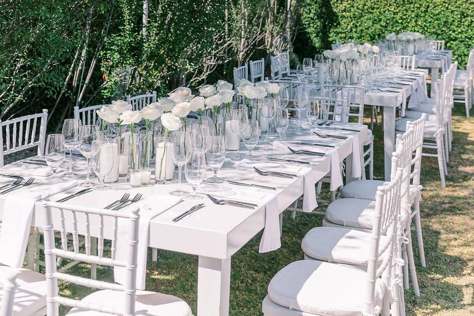 Modern white backyard wedding
