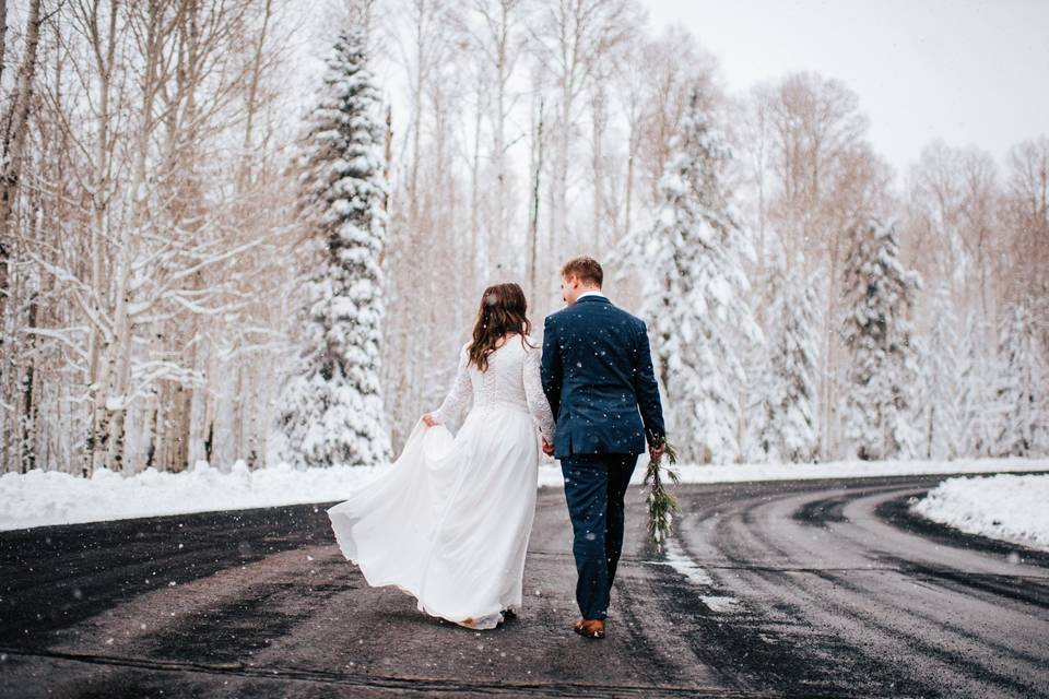 Romantic snowy walk