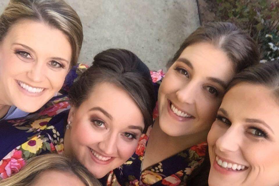 Bride and bridesmaids in the dressing area