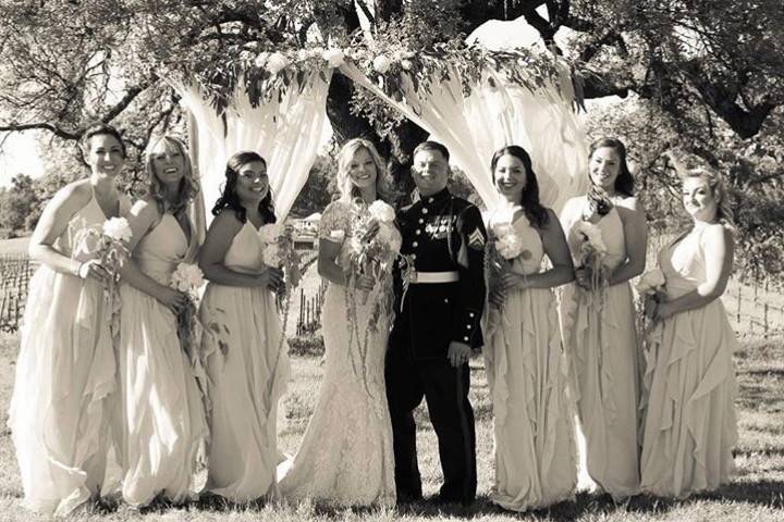 Newlyweds and the bridesmaids