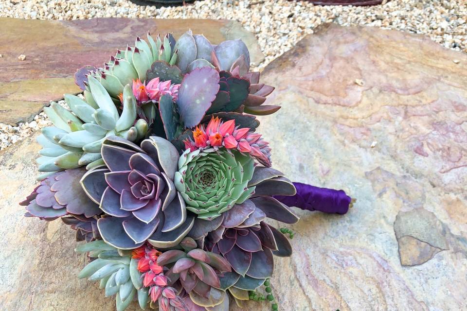 Succulent bouquet+boutonnieres