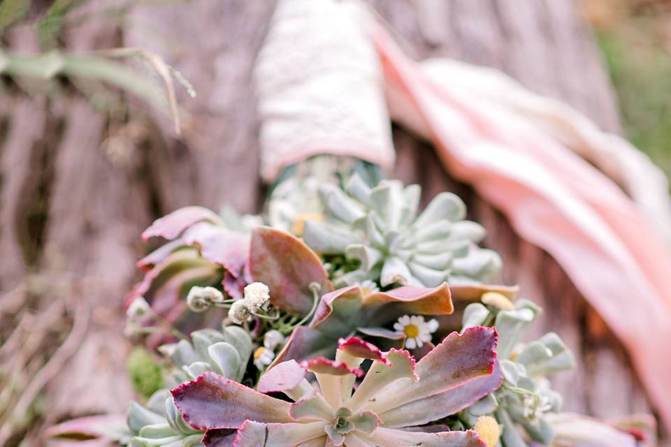 Bouquet featuring echeverias and wild flowers