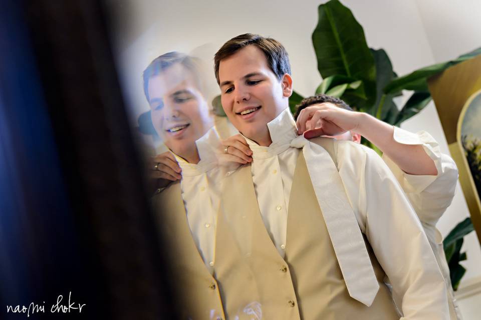 Groom getting ready