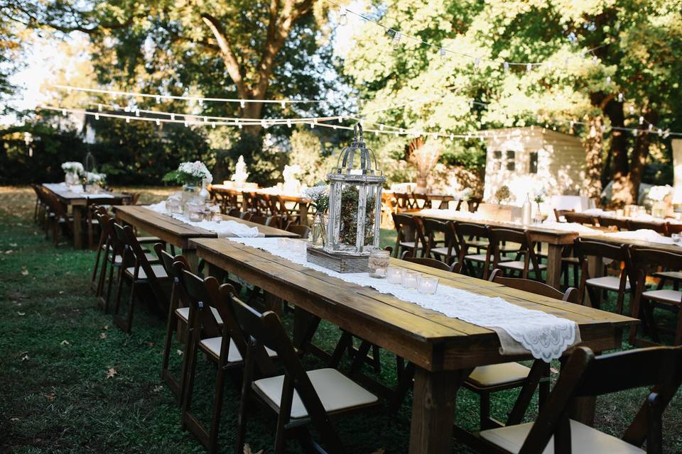 Farm tables in our courtyard