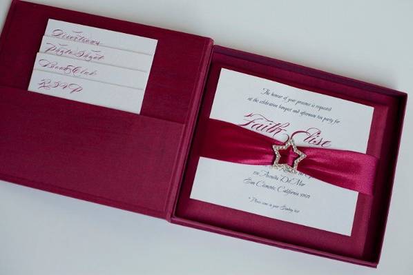 Custom designed Silk Jeweled Invitation Box Suite