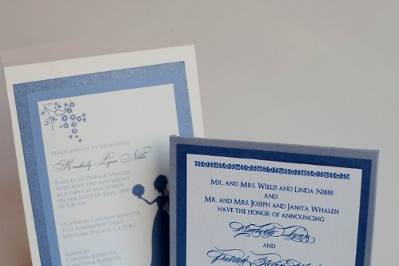 Bridal Invitation & matching Wedding Announcement with custom metallic thermography printing