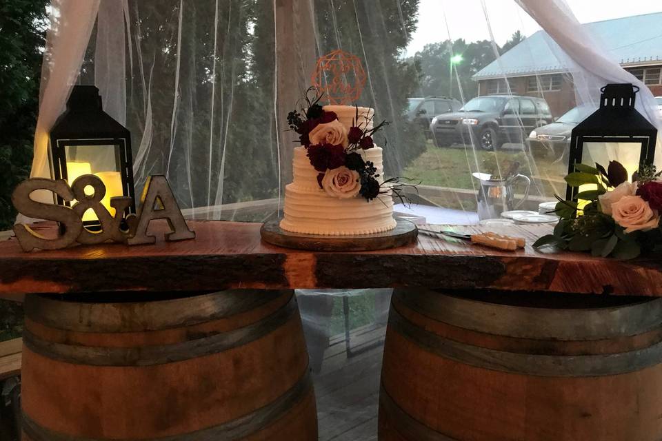 Wine barrel cake display