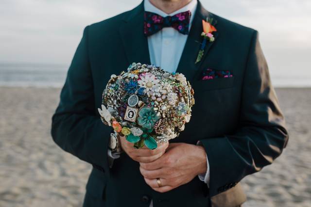 Groom with bouquet