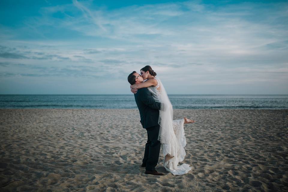 Sharing a kiss on the beach