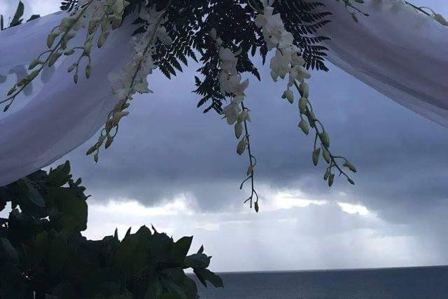 Wedding officiant arch decor