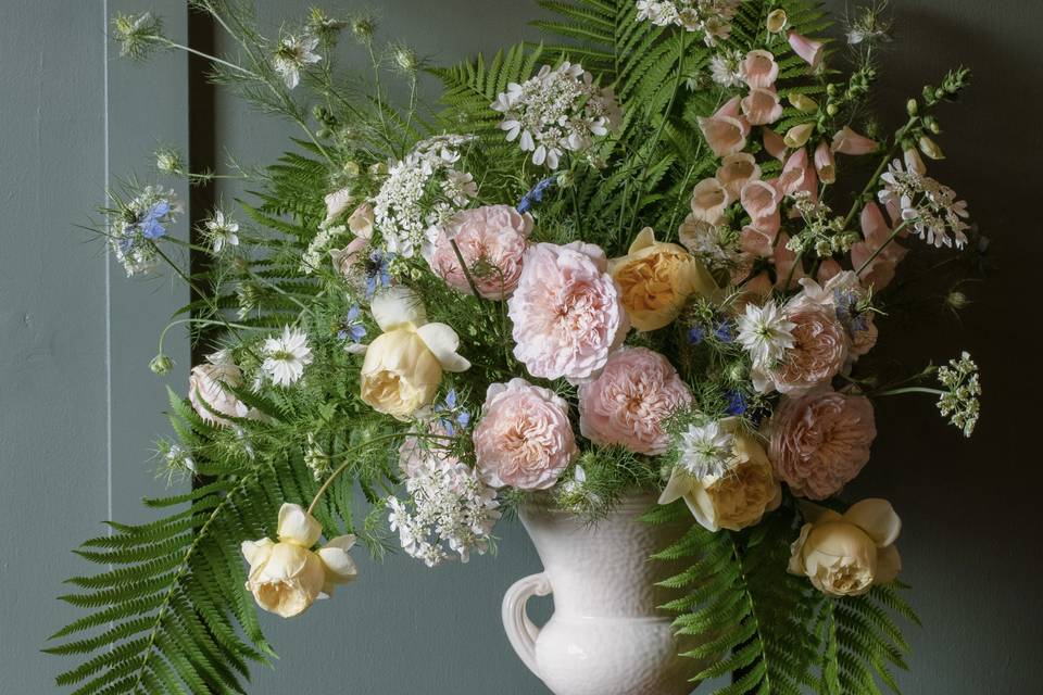 Garden roses & foxglove