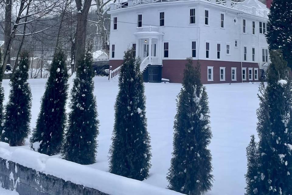 Mansion in the snow.