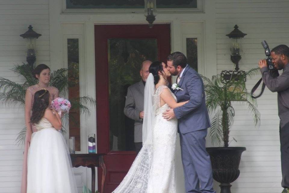 Newlyweds kiss