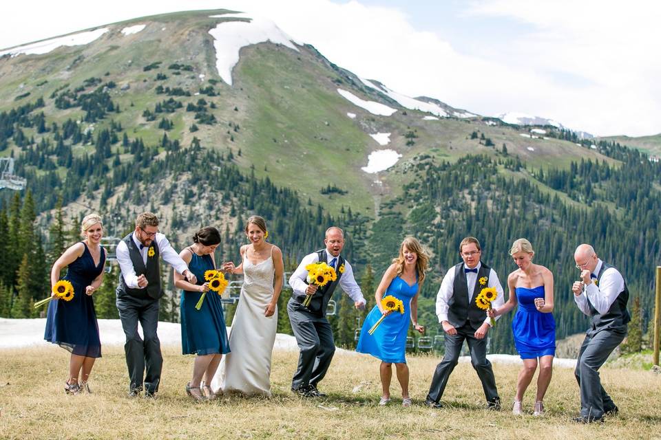 Arapahoe Basin, Colorado mountain wedding party.
