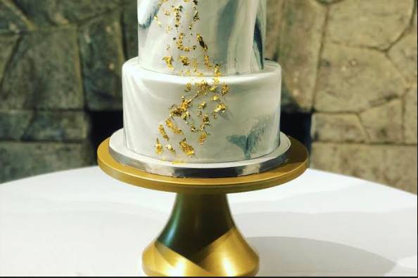 Watercolor and gold drip cake