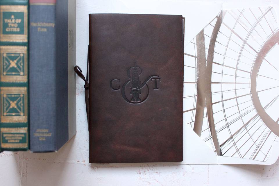 Leather envelope with initials logo