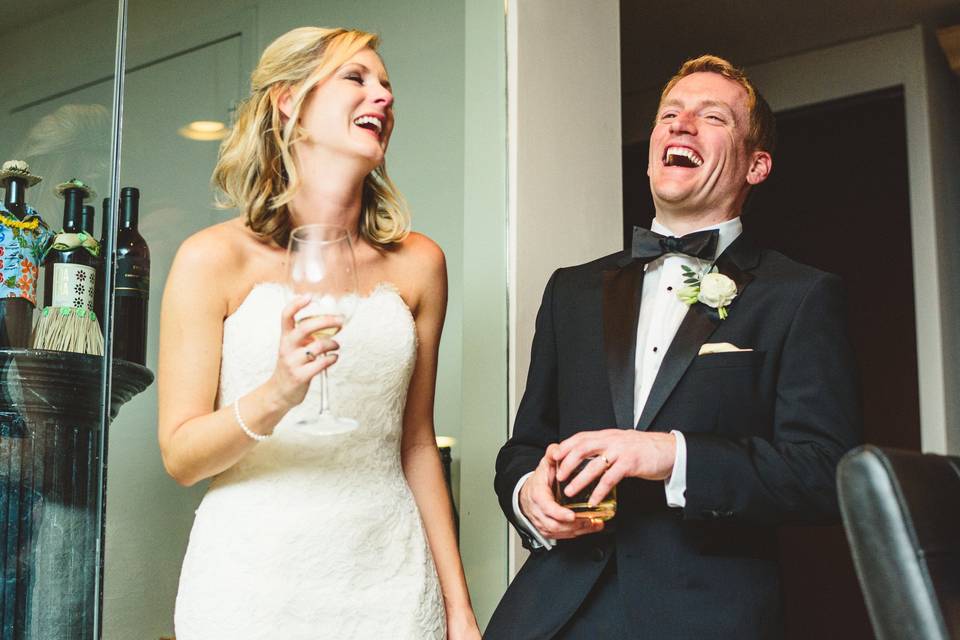 Laughter from the newlyweds