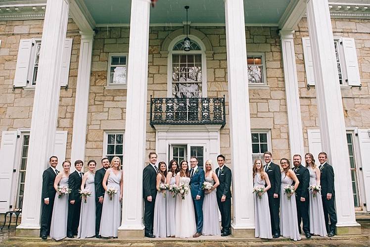 Couple and wedding attendants