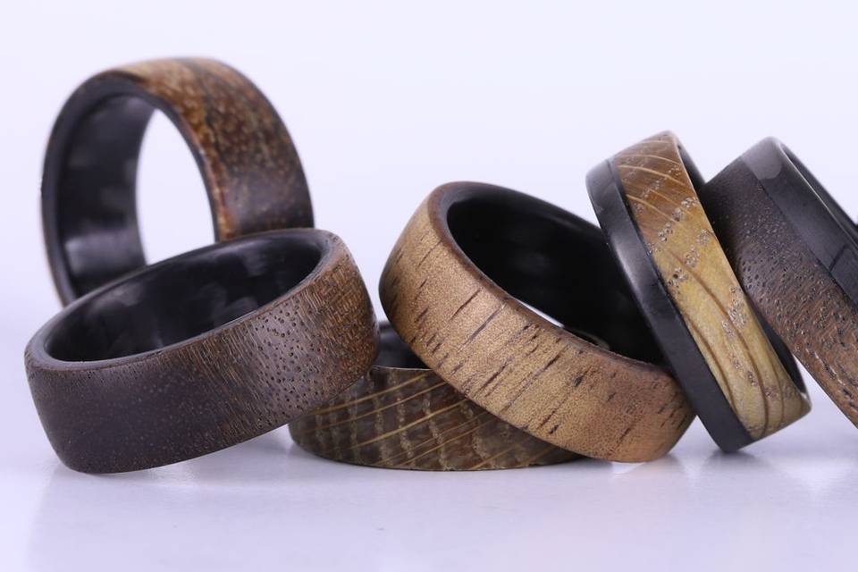Handcrafted wood rings.