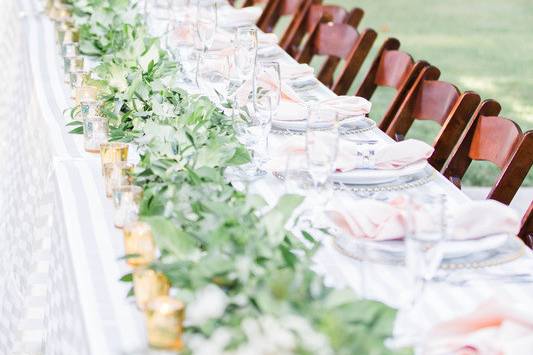 Table setup with flower centerpiece