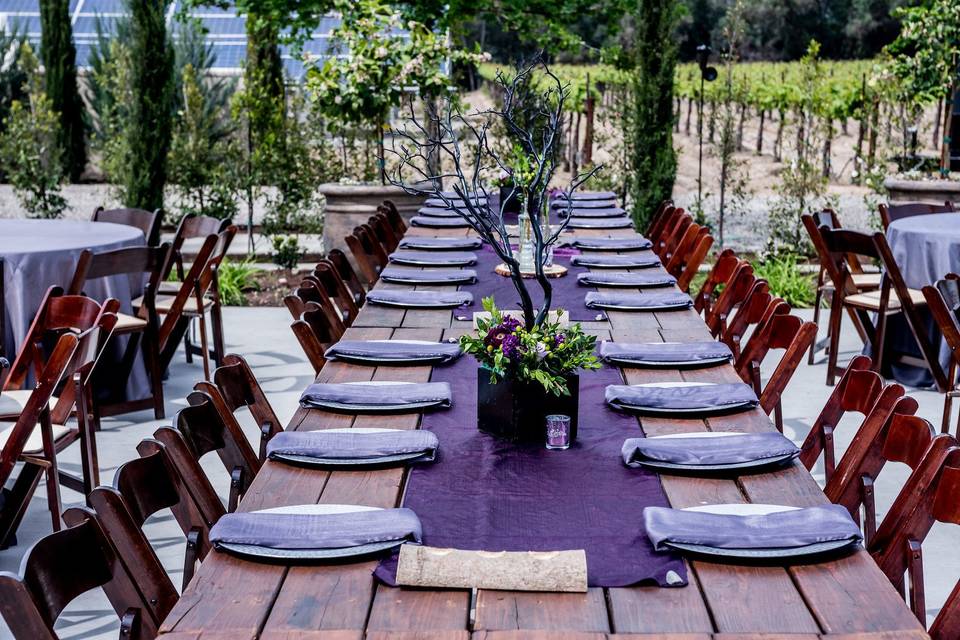 Table setup with flower centerpiece