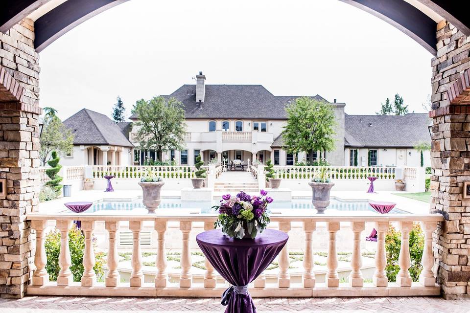 Table setup with flower centerpiece