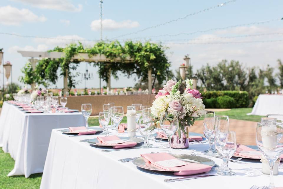 Table setup with flower centerpiece