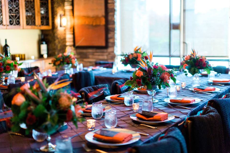 Table setup with flower centerpiece