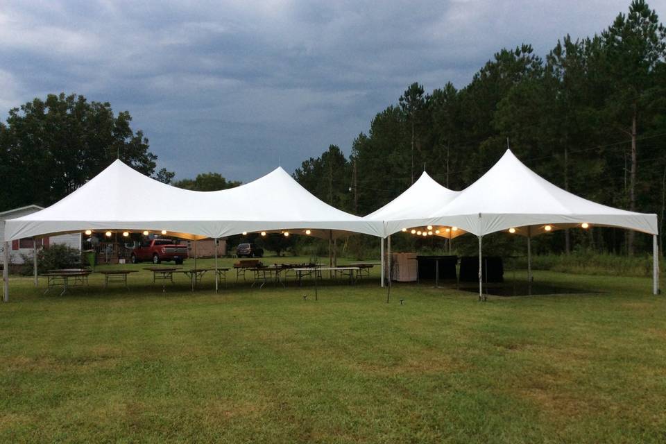 Expansive tent with lighting