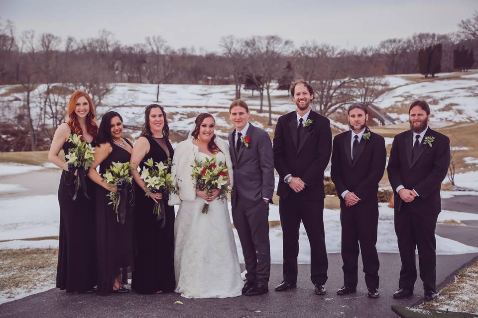 Bridal party in the snow