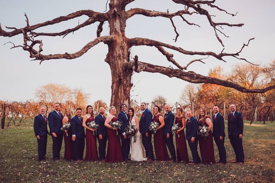 Bridal party in Fall