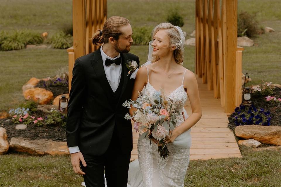 Bridge with bride and groom