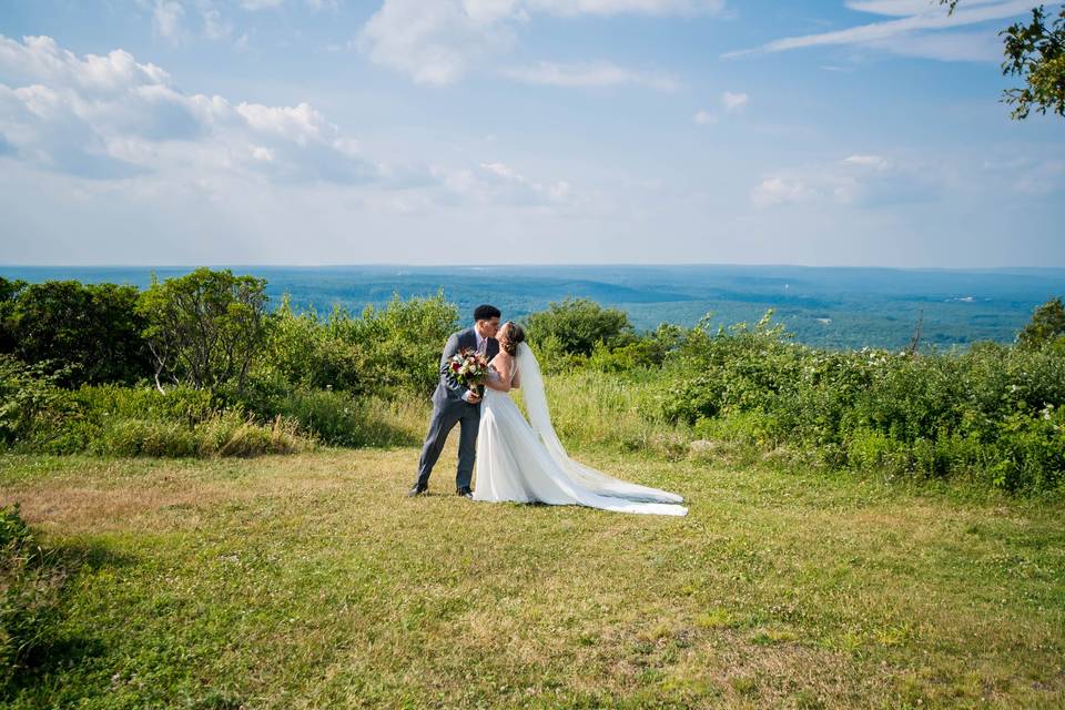 Newlyweds kissing