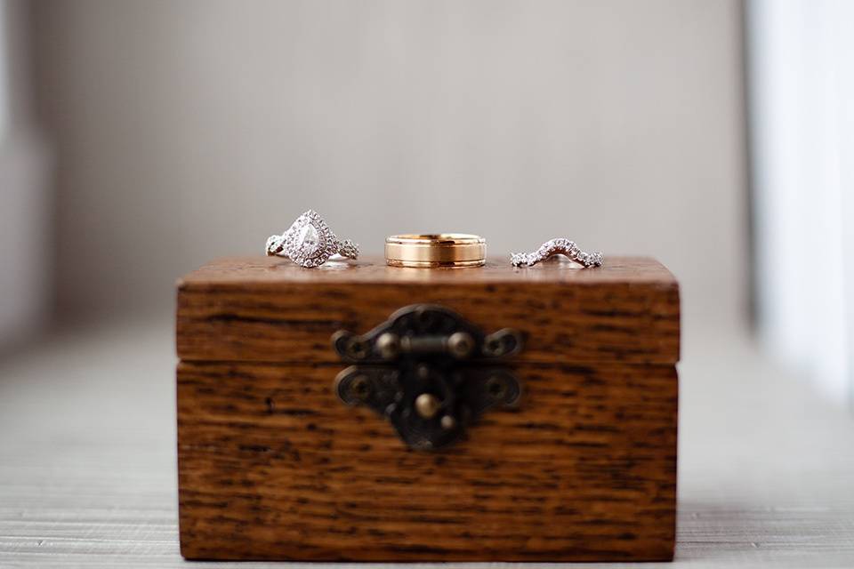 Wedding rings in wood box