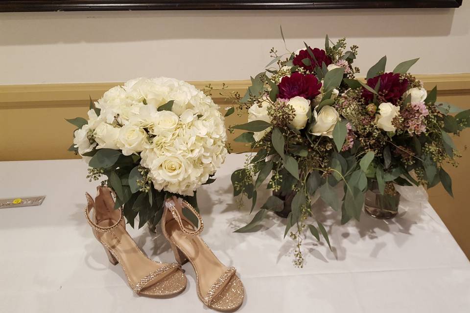 Bridal bouquet and shoes