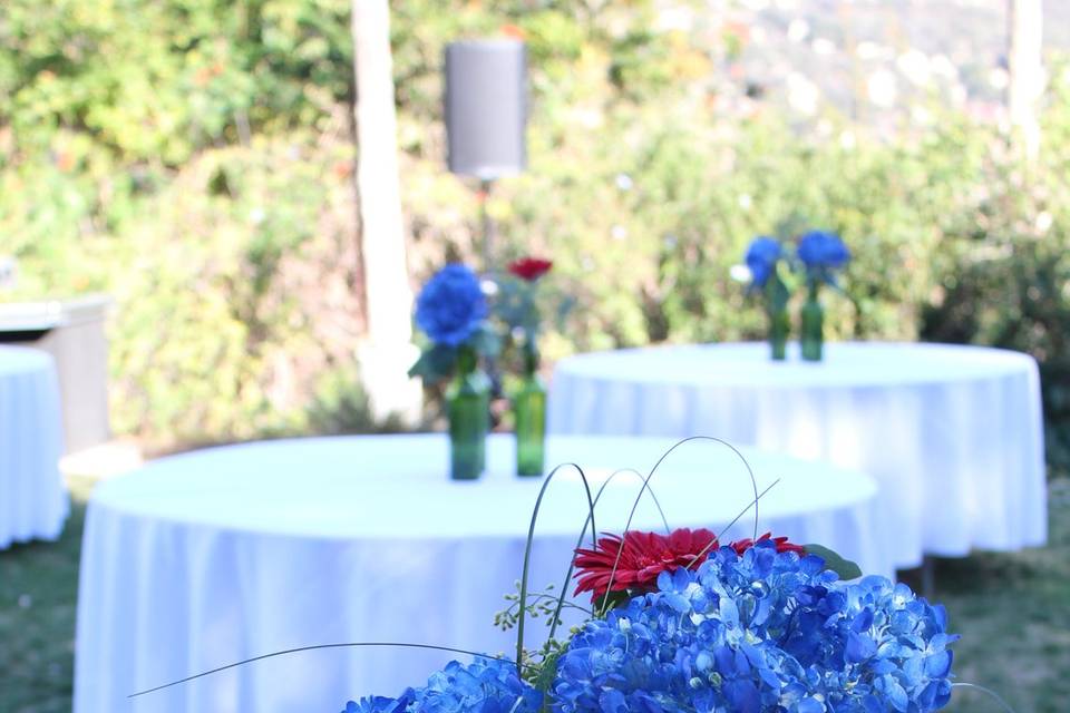 Blue and red centerpieces