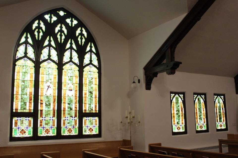 Wall of stained glass windows