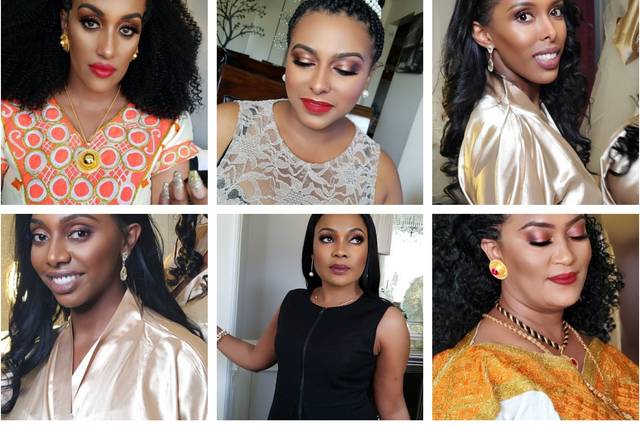 A collage of beauty looks