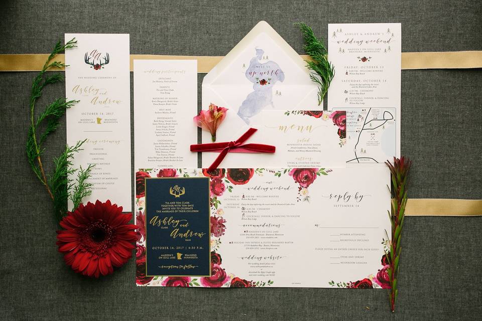 Navy and Burgundy Invitation