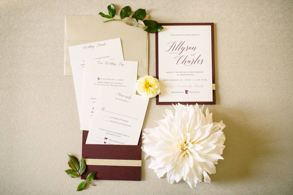 Burgundy and Gold Invitation