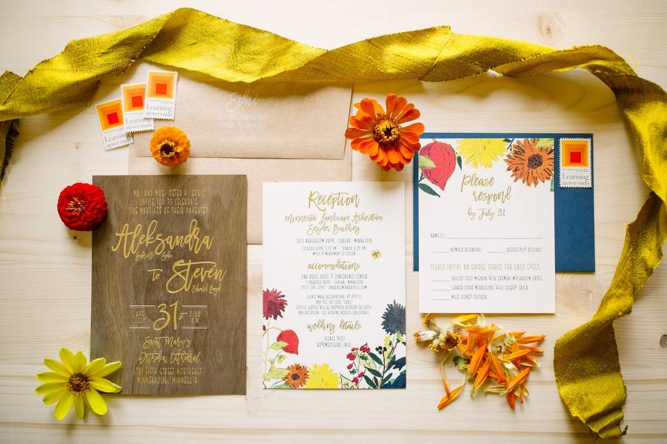 Gold Foil on Wood Invitation