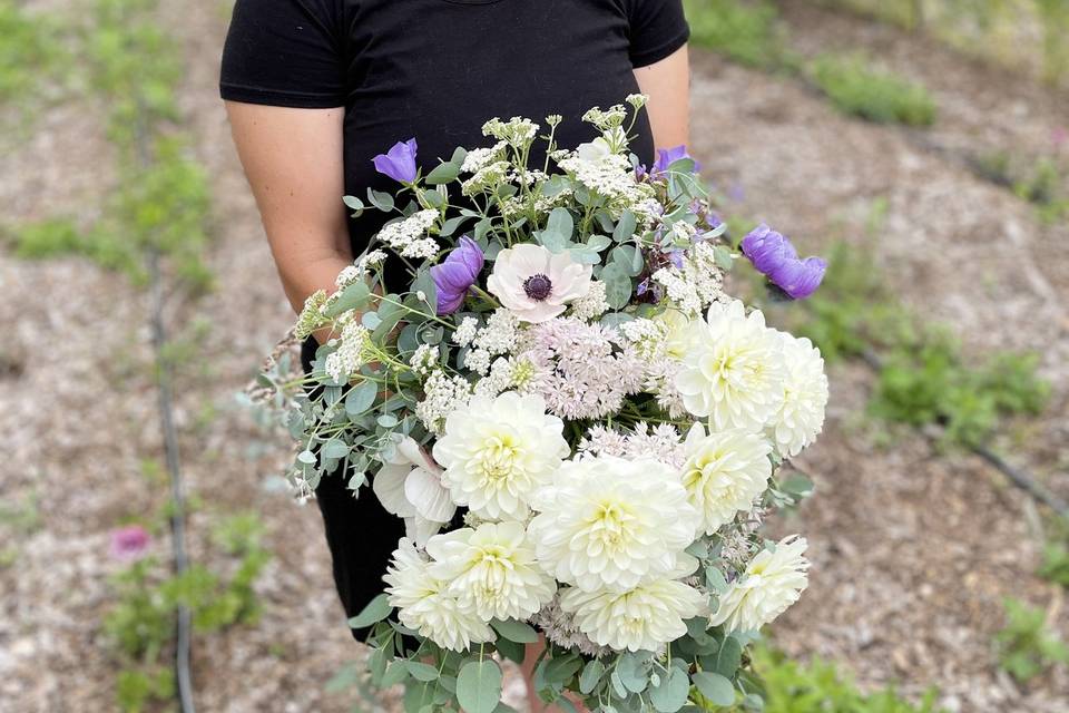 White and purple bridal bouque