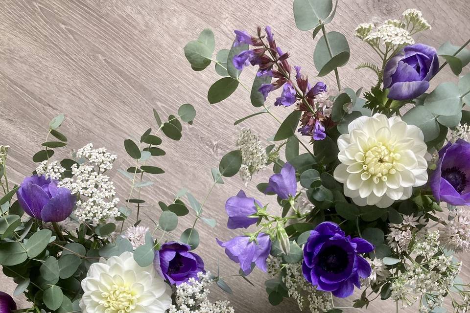 White and purple bridesmaids