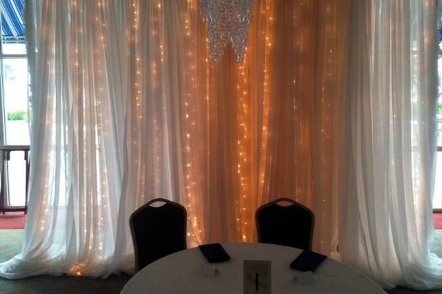 Pipe and Drape with twinkle lights