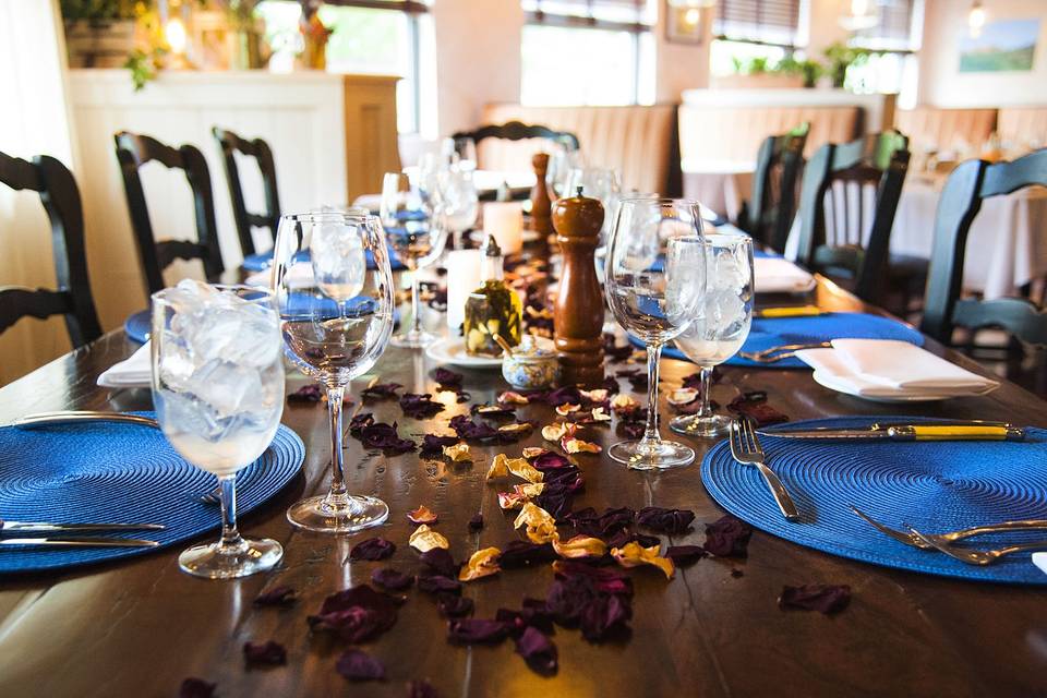 Table setting and petals