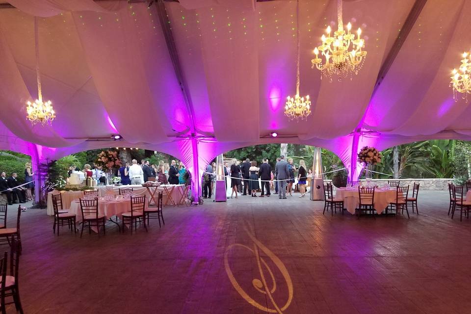 Tent with monogram and uplighting