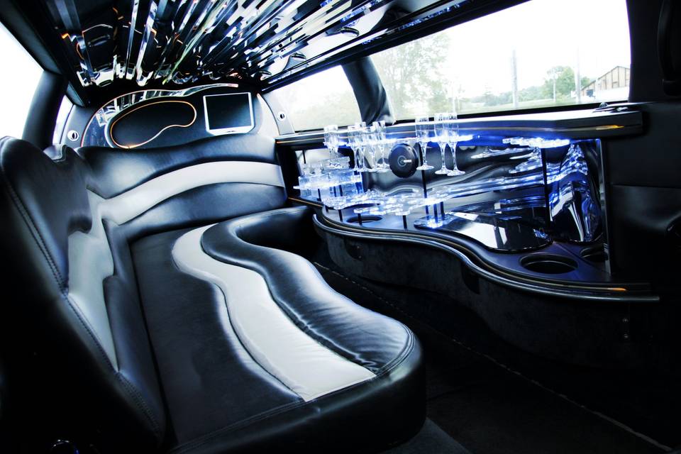 Interior of our 10 passenger Cadillac DTS limousines