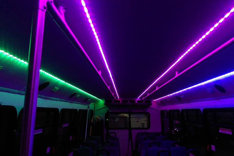 Interior of our 28 passenger shuttle/party bus