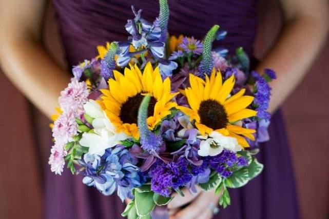 Yellow and violet sunflowers