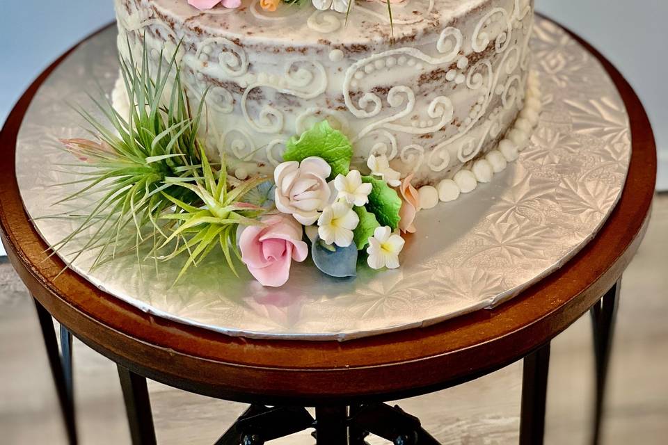 Boho beachy wedding cake.